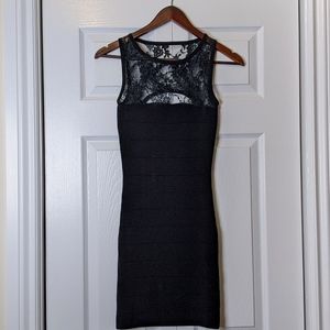 Black Floral Lace Bandage Mini Dress